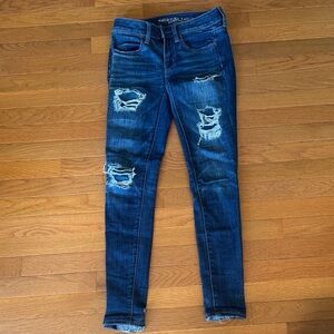 American Eagle Outfitters Dark Blue Distressed Skinny Jeans